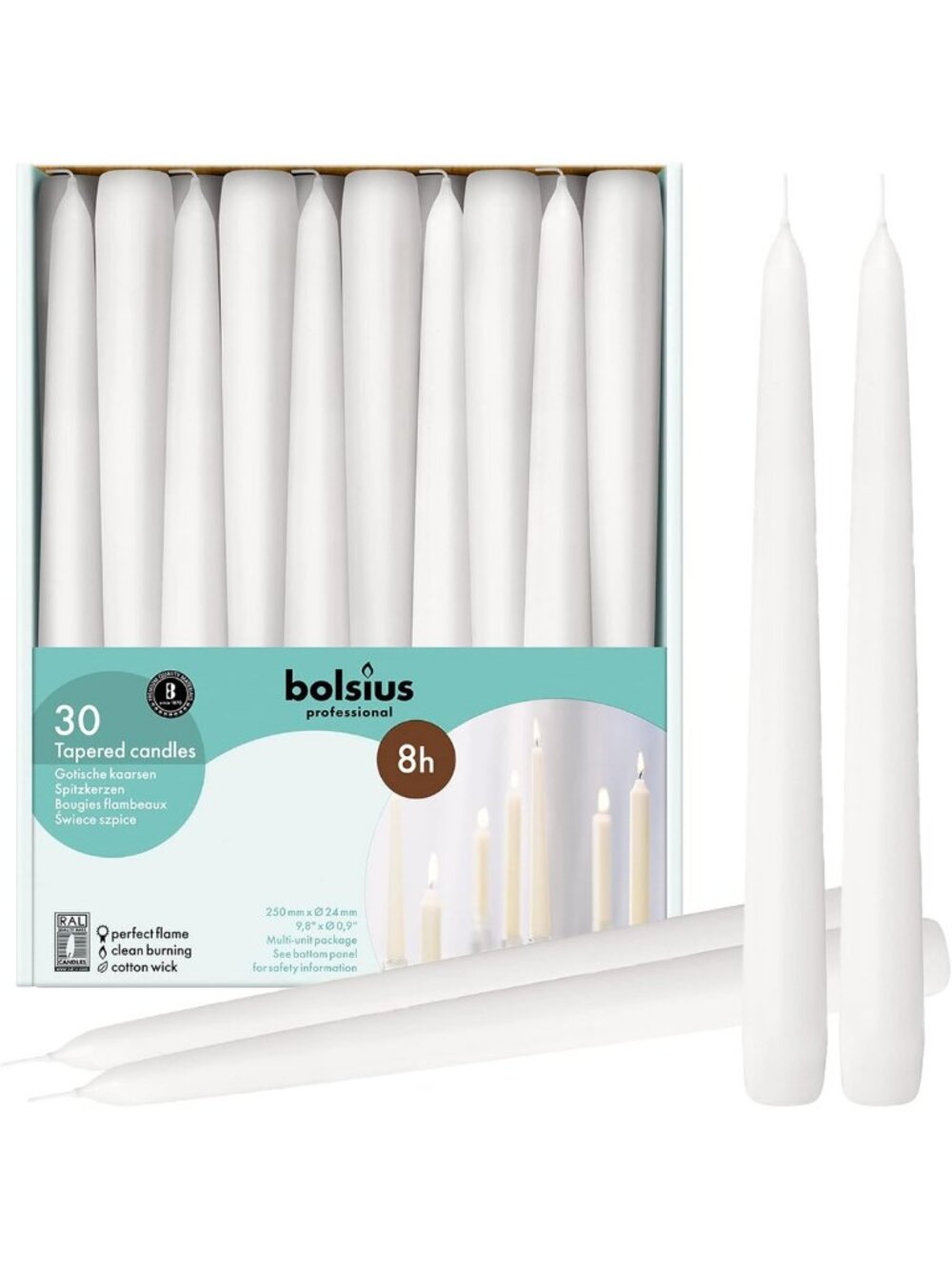 Bulk 30 Count White Taper Candles - 10-Inch Unscented, Long Burning for Home